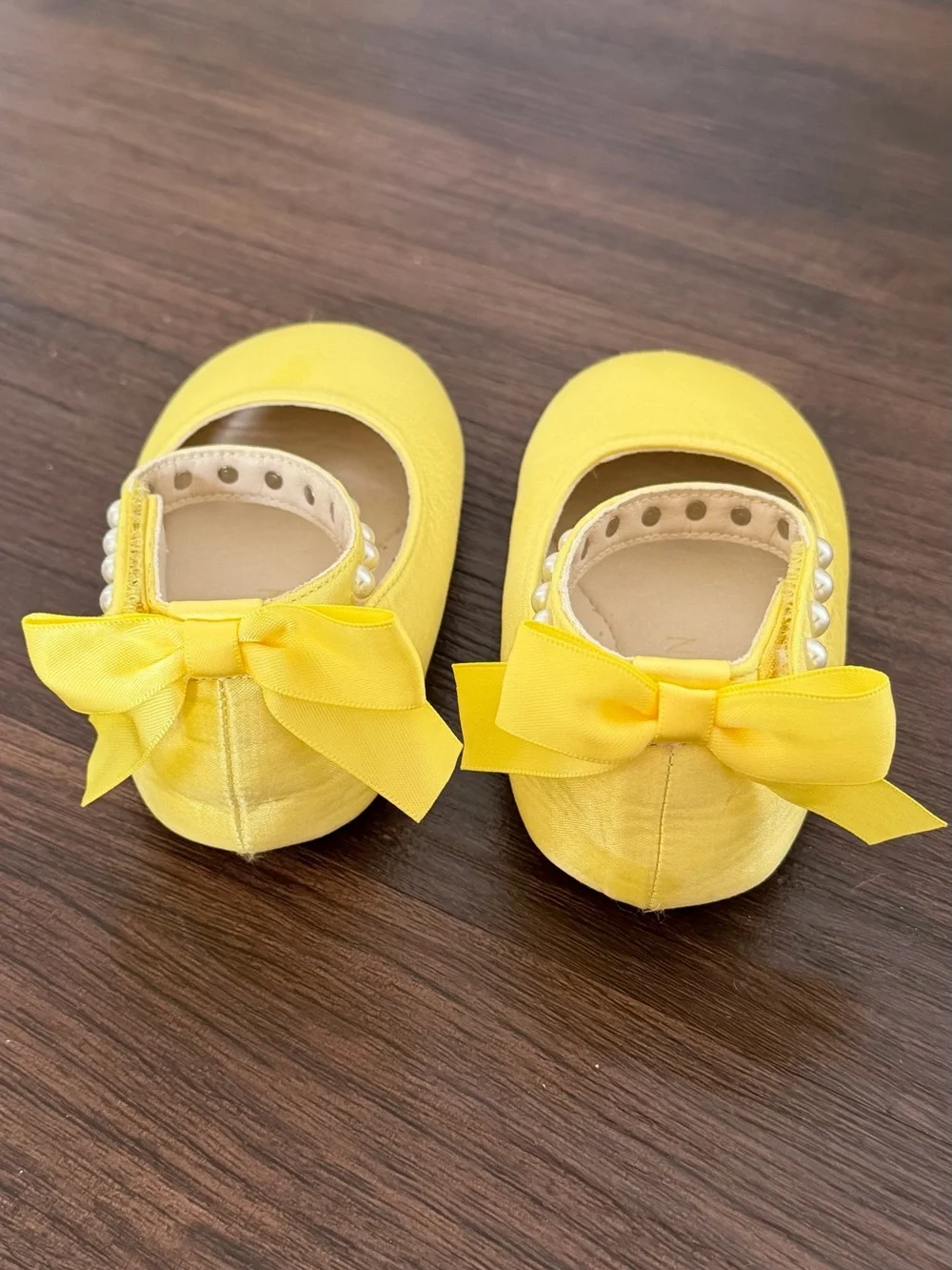 Girls Yellow Pearl Mary Jane Flats